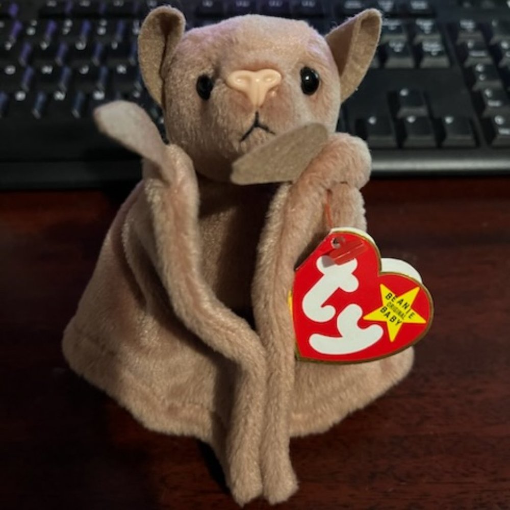 Lot of TY 2 Beanie Baby "BATTY" Brown & Tie Dye with errors 1996 ReTIRED & RARE